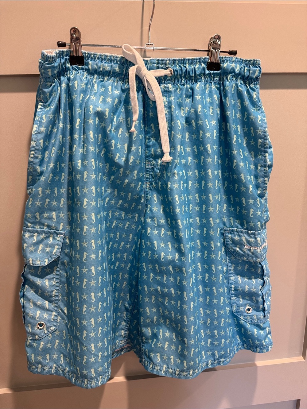 Beverly Hills Polo Club Light Blue Cargo Swim Shorts with White Drawstring